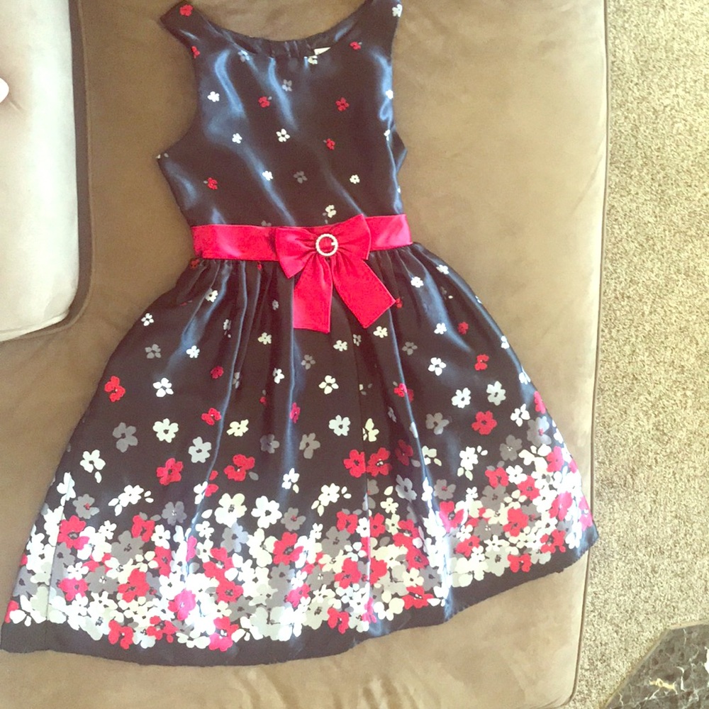 Black with red flowery dress.